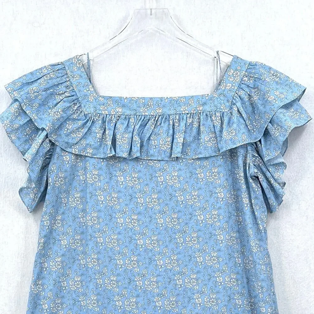 THE VAMPIRES WIFE The Cry Baby Ruffle Dress Womens US 14 Blue Floral Print Mini - Picture 7 of 15